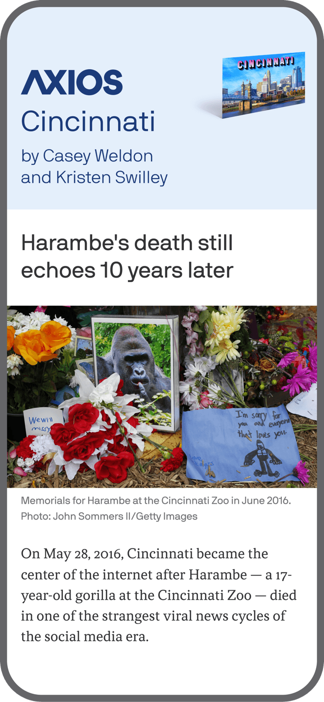 smartphone displaying an Axios Cincinnati newsletter