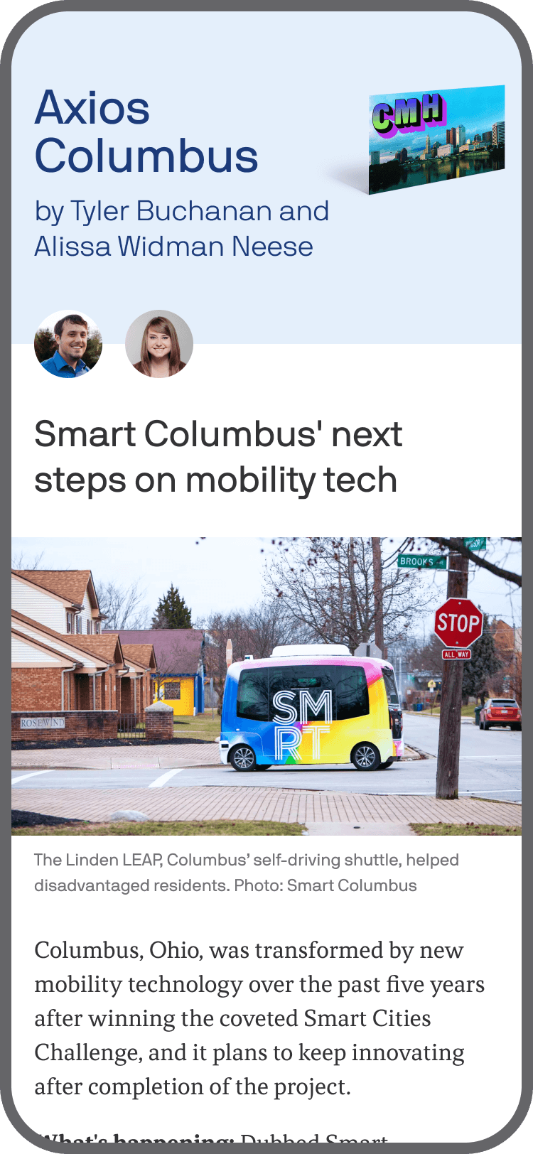 smartphone displaying an Axios Columbus newsletter