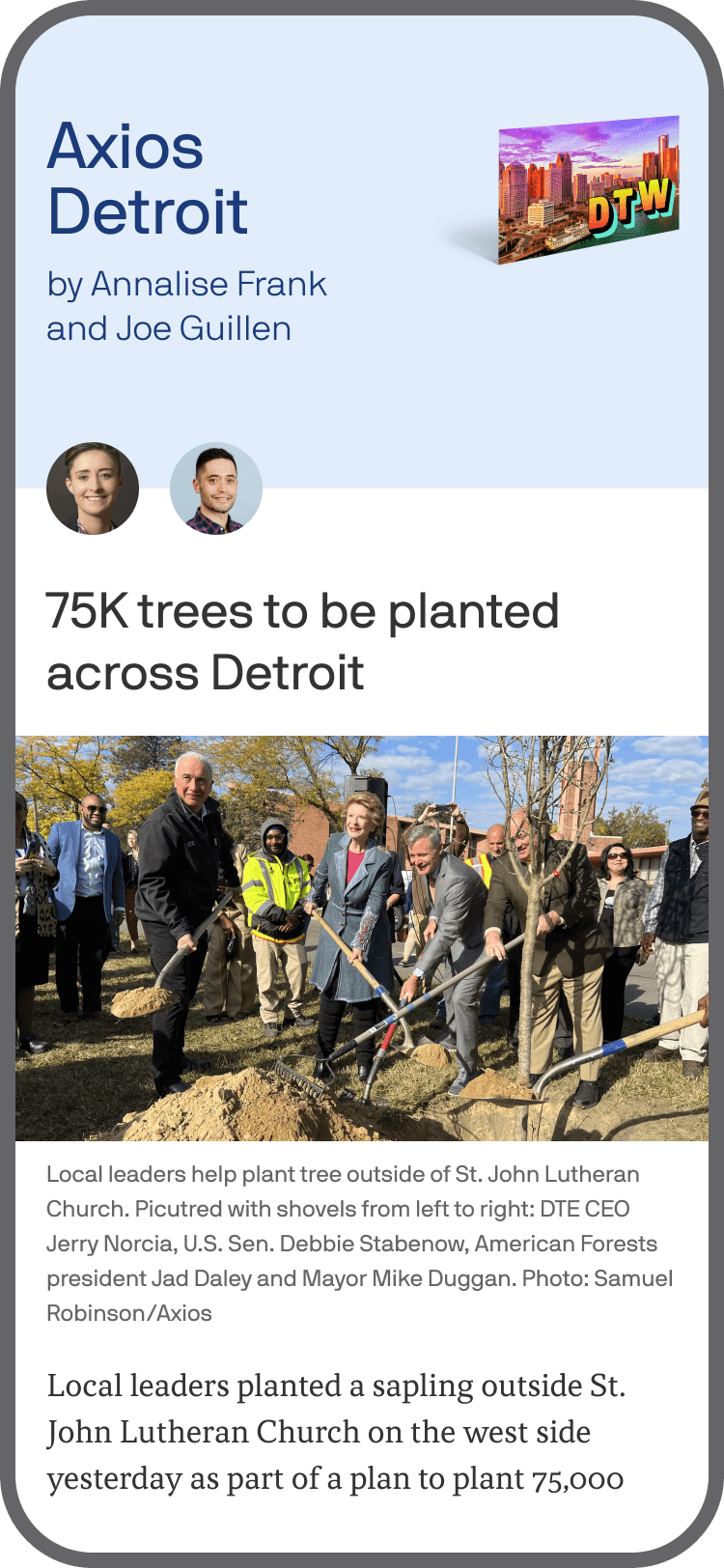 smartphone displaying an Axios Detroit newsletter