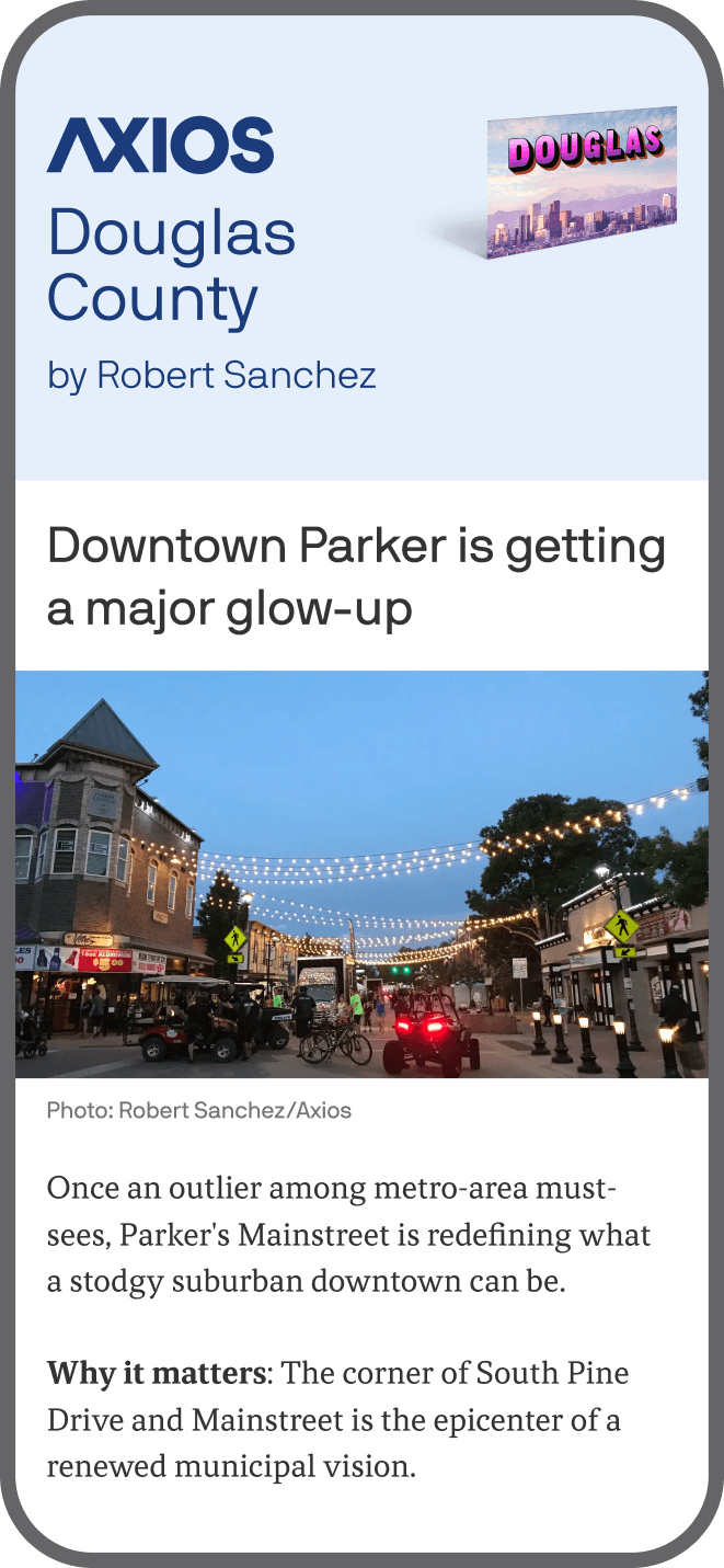 smartphone displaying an Axios Douglas County newsletter