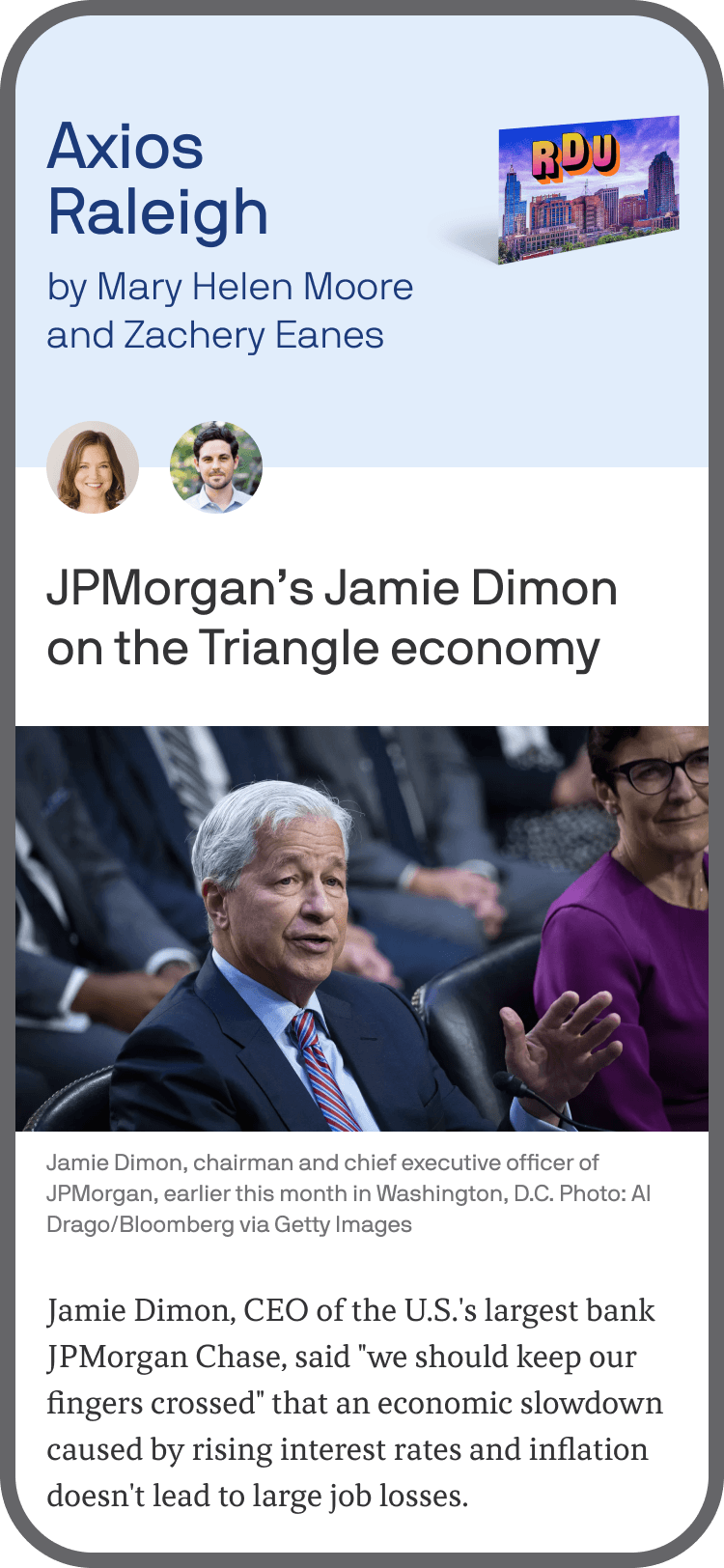 smartphone displaying an Axios Raleigh newsletter