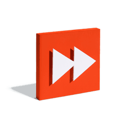 Two interconnected white triangles on a red square, both pointing forward.