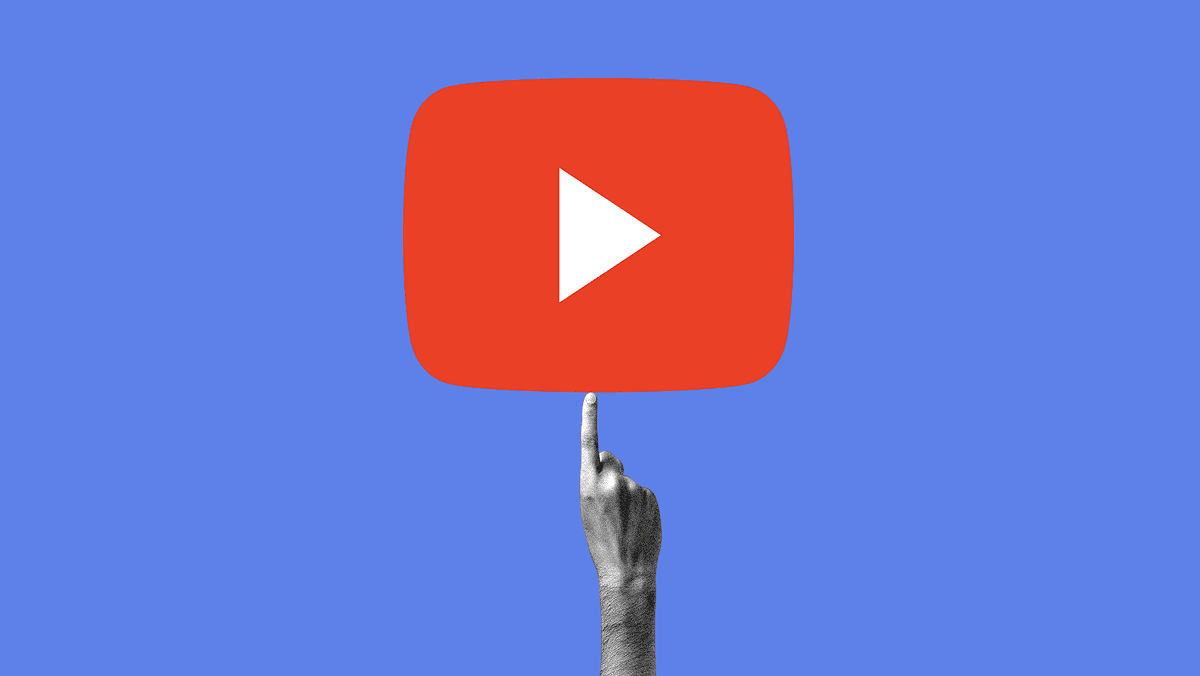 Illustration of a hand pointing up to the YouTube logo