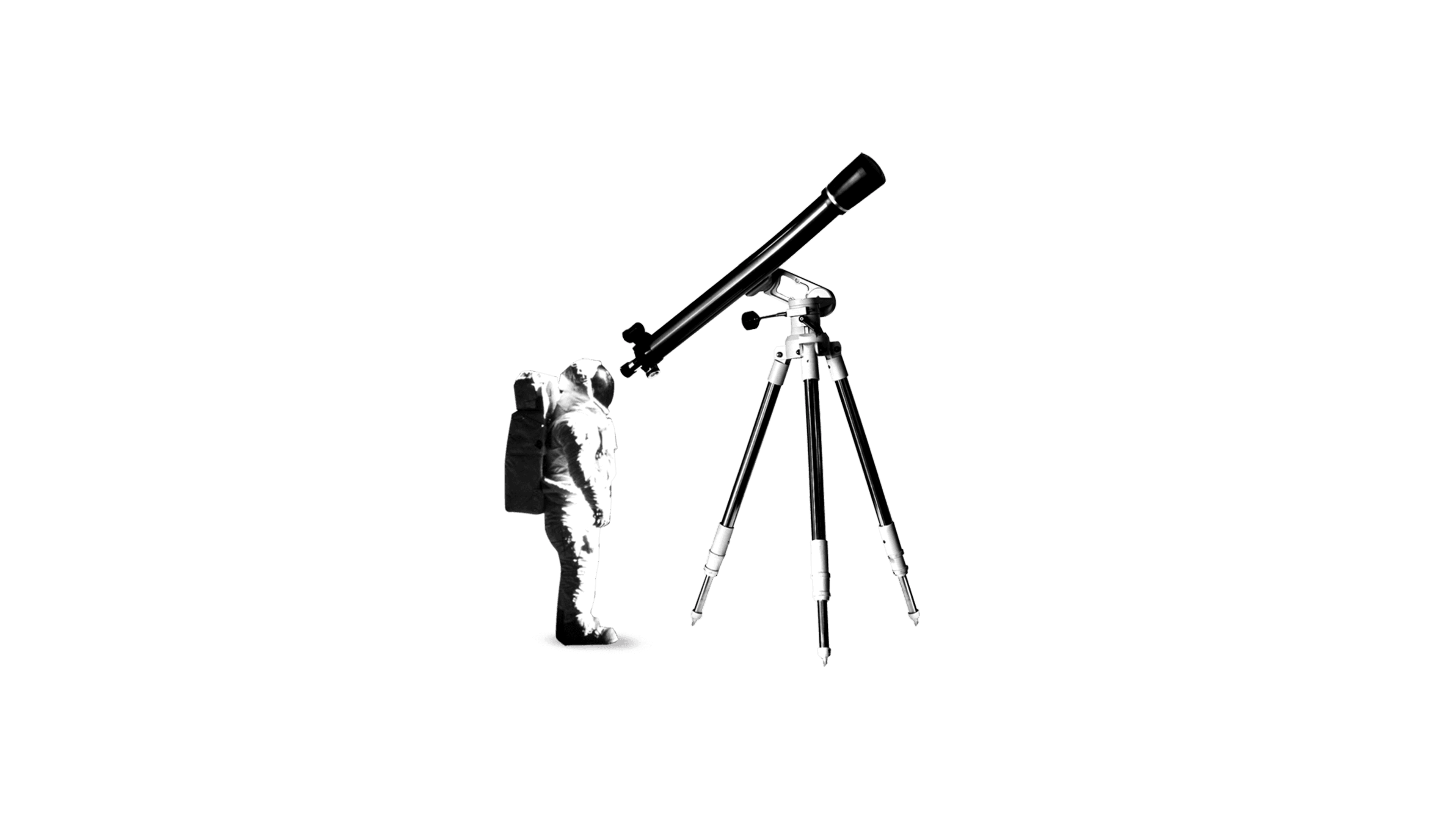 An astronaut looking through a large telescope