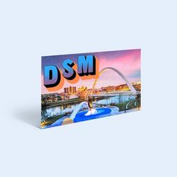 Picture of the Des Moines skyline with DSM written across it.