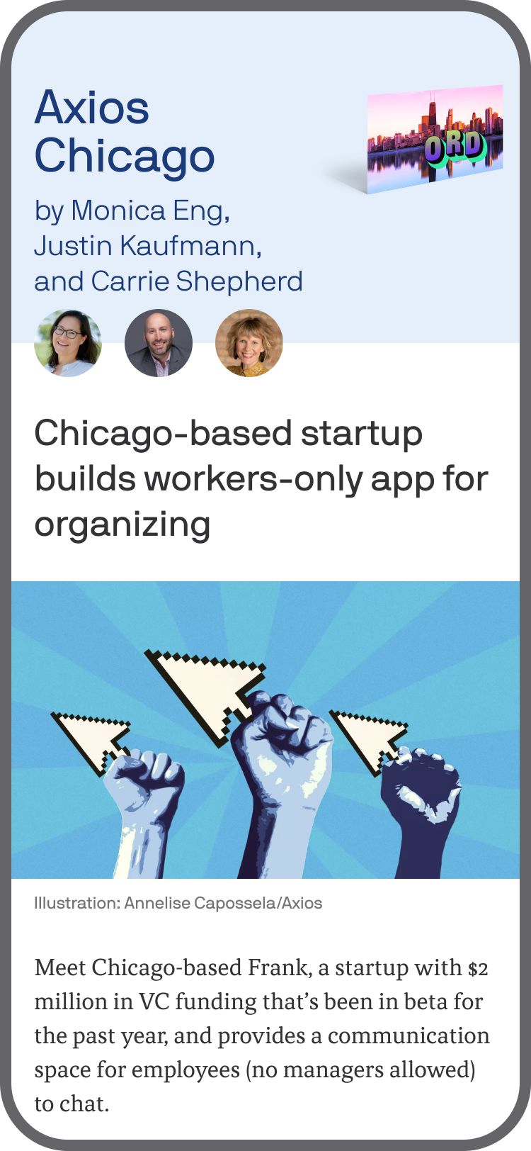 smartphone displaying an Axios Chicago newsletter