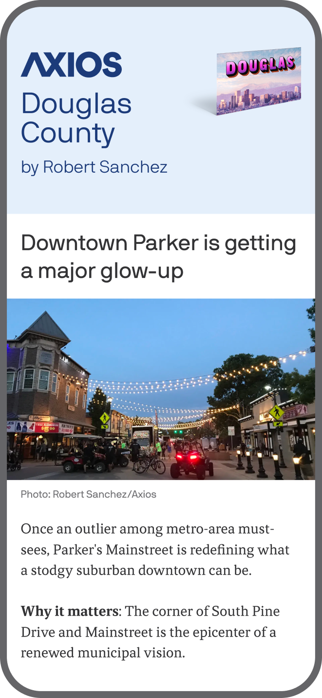 smartphone displaying an Axios Douglas County newsletter