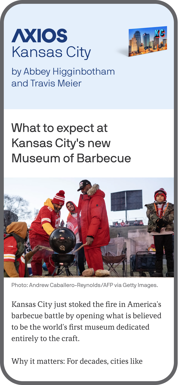 smartphone displaying an Axios Kansas City newsletter