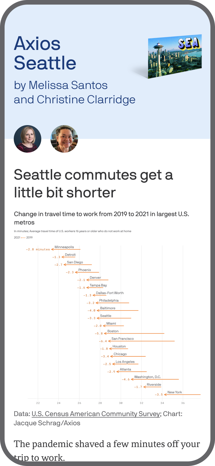 smartphone displaying an Axios Seattle newsletter