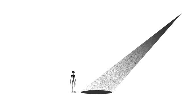 Alien standing by a beam of light