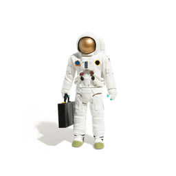 A toy astronaut holding a briefcase.