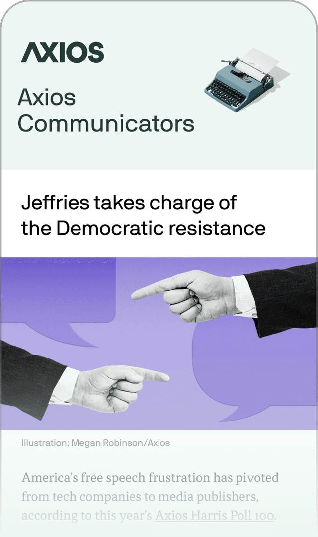 Axios Communicators newsletter previewed on a mobile phone screen.